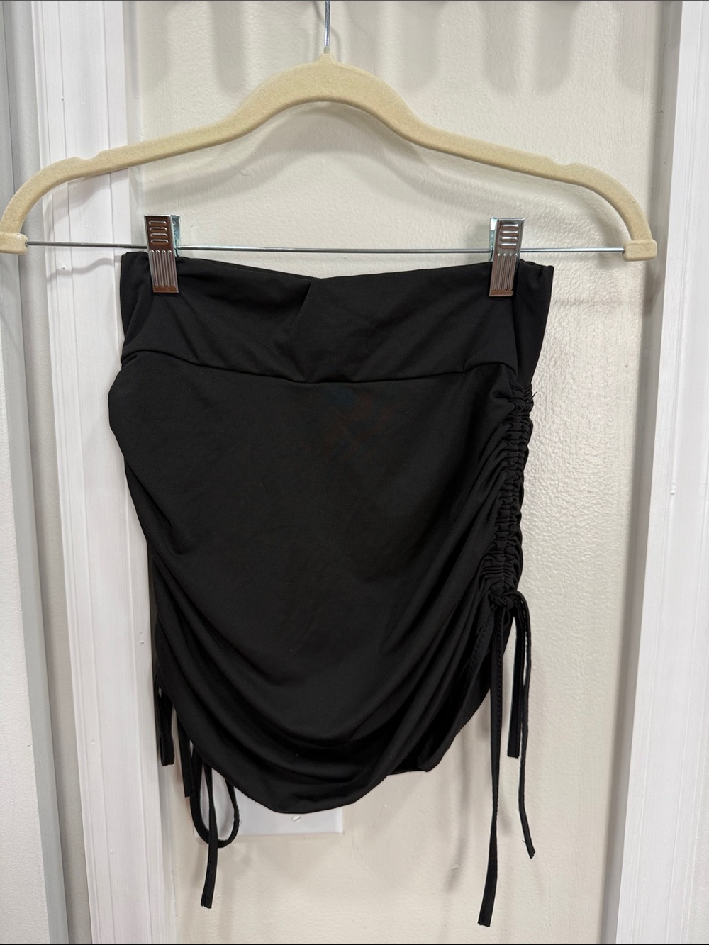 SHEIN Black Ruched Side Tie Mini Skirt